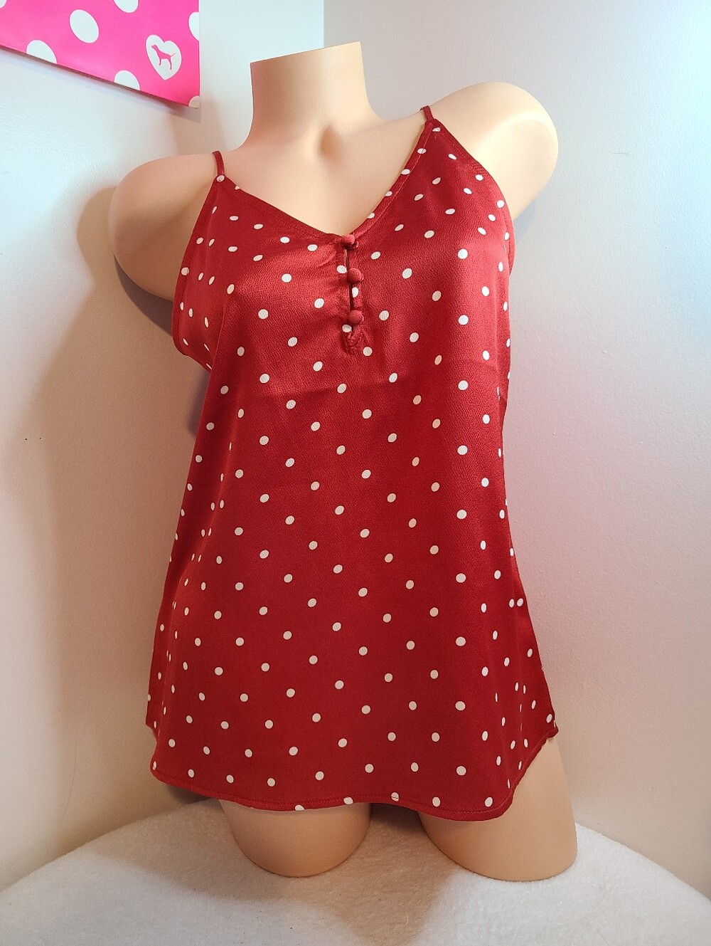 Maurice's Red Satin Polka Dot V-neck Cami Tank Size M